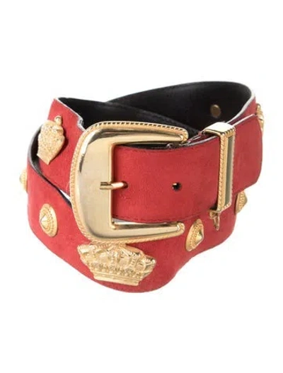 Pre-owned Escada Suede Studded Accents Waist Belt In Red