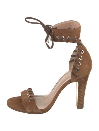 Pre-owned Escada Suede Whipstitch Trim Sandals In Brown