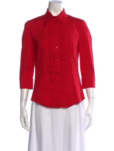 Pre-owned Escada Three-quarter Sleeve Button-up Top In Red