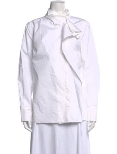Pre-owned Escada Tie Neck Long Sleeve Blouse In White