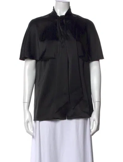 Pre-owned Escada Tie Neck Short Sleeve Blouse In Black