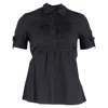 Escada Tie Waist Short Sleeve Blouse In Black Cotton In Black