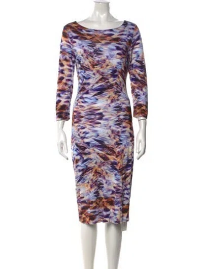 Pre-owned Escada Tie-dye Print Midi Length Dress In Purple