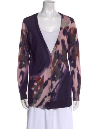 Pre-owned Escada Tie-dye Print V-neck Sweater In Purple