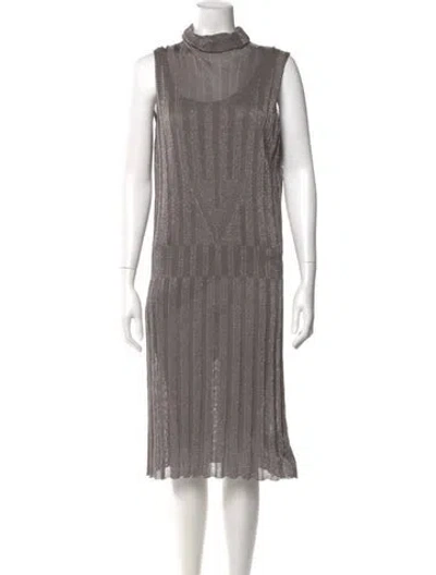 Pre-owned Escada Turtleneck Knee-length Dress In Gray