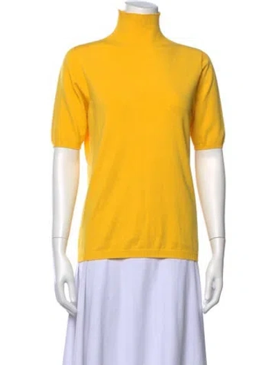 Pre-owned Escada Turtleneck Short Sleeve Top In Yellow
