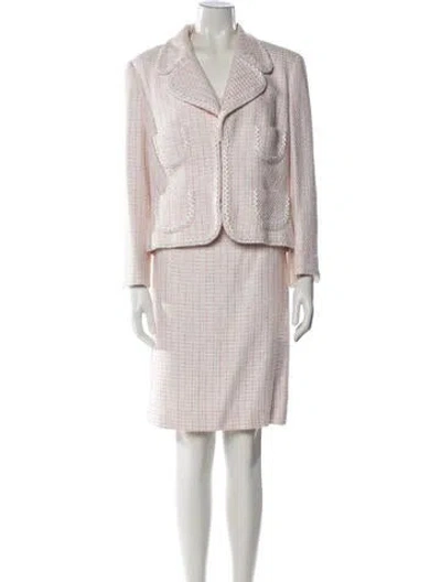 Pre-owned Escada Tweed Pattern Beaded Accents Skirt Suit In Pink