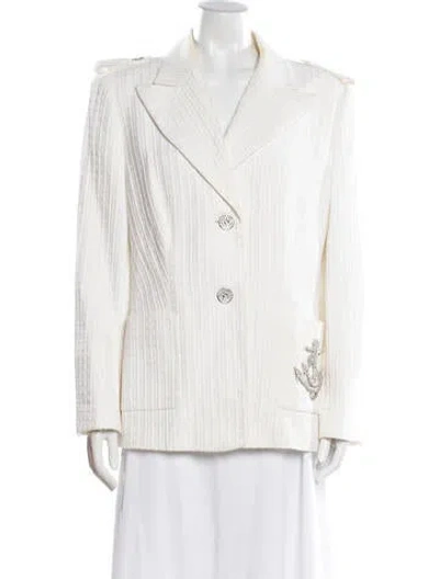 Pre-owned Escada Tweed Pattern Blazer In White