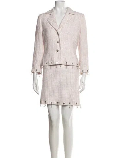 Pre-owned Escada Tweed Pattern Chain-link Accents Skirt Suit In Pink