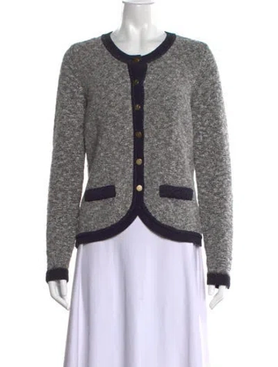 Pre-owned Escada Tweed Pattern Crew Neck Sweater In Blue