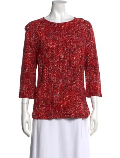 Pre-owned Escada Tweed Pattern Crew Neck Top In Red