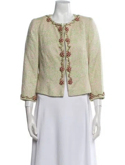 Pre-owned Escada Tweed Pattern Evening Jacket In Green