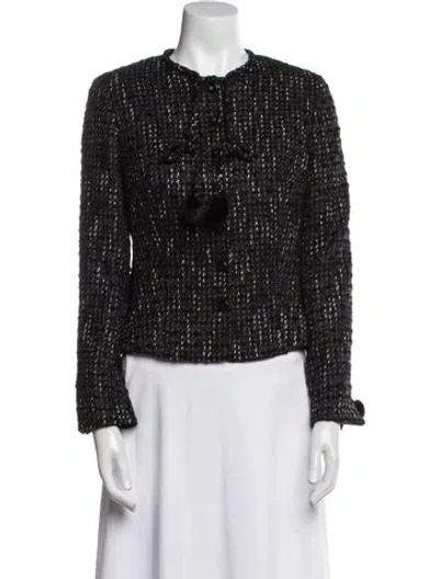 Pre-owned Escada Tweed Pattern Fur Jacket In Black