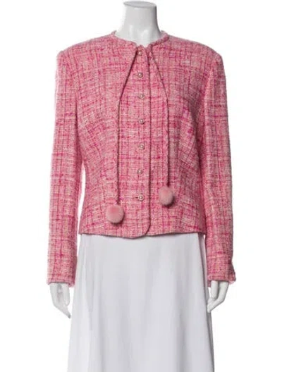 Pre-owned Escada Tweed Pattern Fur Jacket In Pink