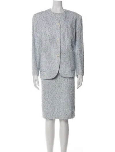 Pre-owned Escada Tweed Pattern Glitter Accents Dress Set In Blue