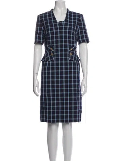 Pre-owned Escada Tweed Pattern Knee-length Dress In Blue