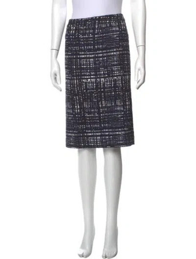 Pre-owned Escada Tweed Pattern Midi Length Skirt In Black/blue/white