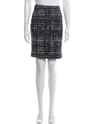 Pre-owned Escada Tweed Pattern Mini Skirt In Black/blue/white