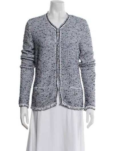Pre-owned Escada Tweed Pattern Open Front Sweater In Blue/metallic
