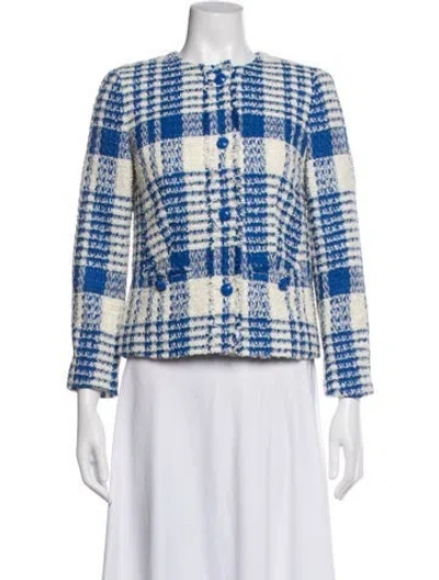 Pre-owned Escada Tweed Plaid Print Jacket In Blue
