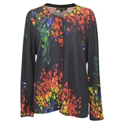 Pre-owned Escada Twin Set Cardigan In Floral Black Wool