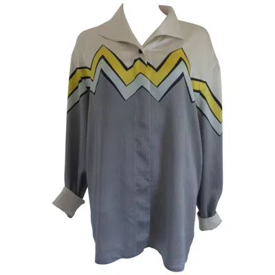 Pre-owned Escada Vintage 1980s Silk Shirt Grey Yellow Unisex Size 46 Germany