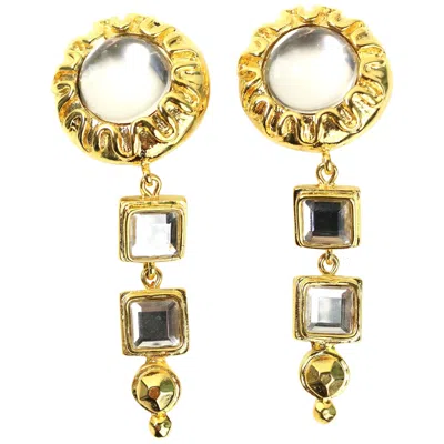 Pre-owned Escada Vintage 80s  Gold Toned Setting Rhinestones Clip On Earrings