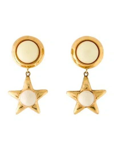 Pre-owned Escada Vintage Enamel & Resin Clip-on Drop Earrings In White