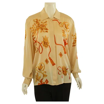 Pre-owned Escada Vintage  1980s Silk Shirt Blouse Unisex Cream With Gold Accents In White