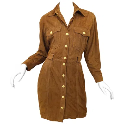 Pre-owned Escada Vintage  By Margaretha Ley 1990s Saddle Brown Suede Leather Jacket Dress