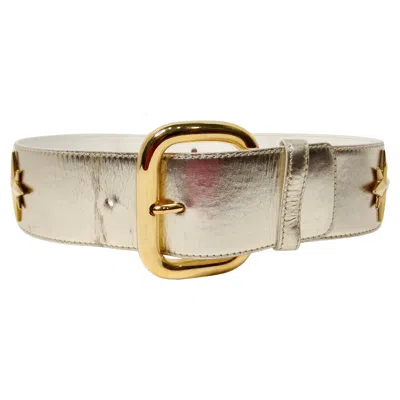 Pre-owned Escada Vintage  Champagne Metallic Gold Star Charm Leather Waist Belt
