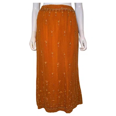 Pre-owned Escada Vintage  Early 2000s Embellished Beaded Silk Skirt In Brown