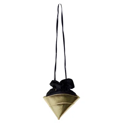 Pre-owned Escada Vintage  Gold Metallic Leather Cone Style Drawstring Evening Bag In Black