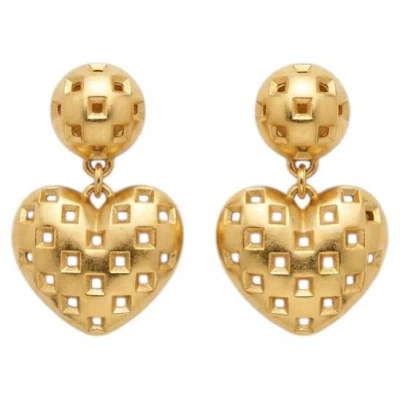 Pre-owned Escada Vintage  Gold-tone Heart Drop Clip Earrings In Multiple