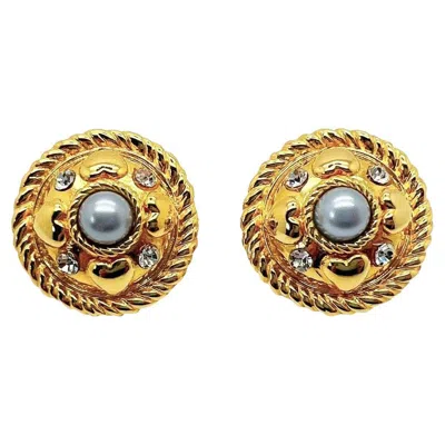 Pre-owned Escada Vintage  Grey Pearl Heart Earrings 1980s In Gray