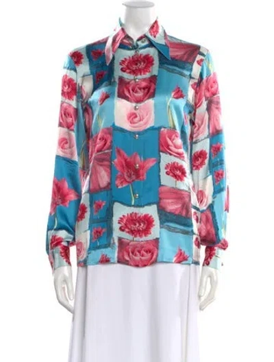 Pre-owned Escada Vintage Floral Print Blouse In Blue