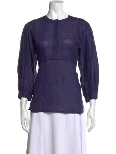 Pre-owned Escada Vintage Linen Top W/ Tags In Blue