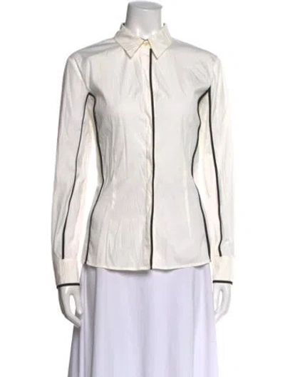 Pre-owned Escada Vintage Long Sleeve Button-up Top In White