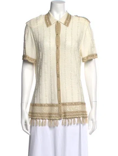 Pre-owned Escada Vintage Short Sleeve Button-up Top In Neutral