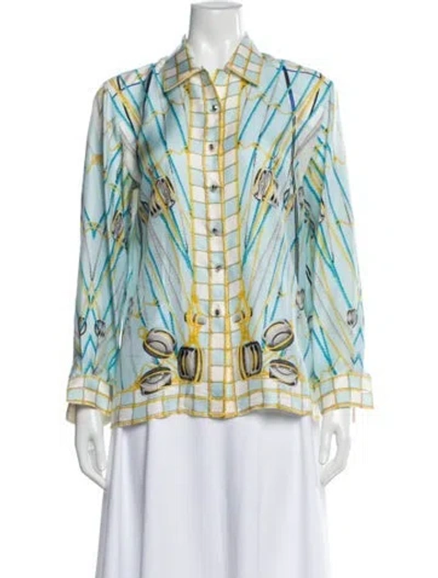 Pre-owned Escada Vintage Silk Button-up Top In Blue