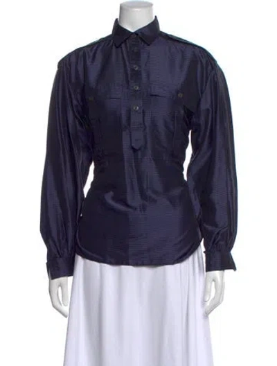 Pre-owned Escada Vintage Silk Button-up Top In Blue