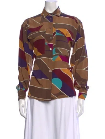 Pre-owned Escada Vintage Silk Button-up Top In Brown