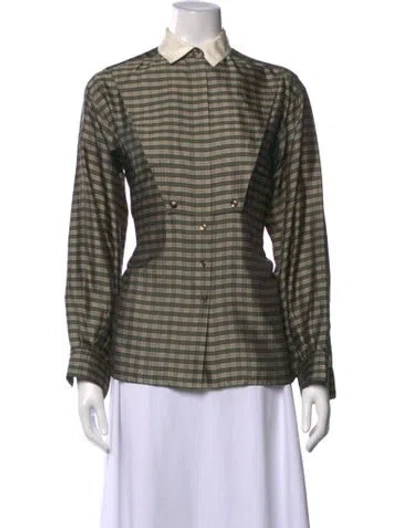 Pre-owned Escada Vintage Silk Button-up Top In Green