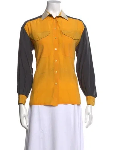 Pre-owned Escada Vintage Silk Button-up Top In Yellow