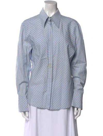 Pre-owned Escada Vintage Striped Button-up Top In Blue