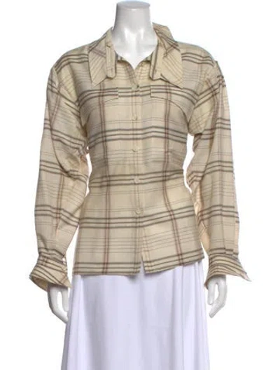Pre-owned Escada Vintage Wool Button-up Top In Neutral