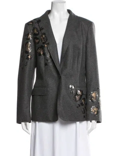 Pre-owned Escada Virgin Wool Animal Print Blazer In Gray