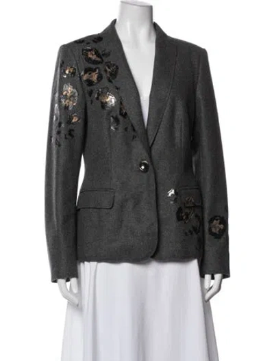 Pre-owned Escada Virgin Wool Animal Print Blazer In Gray
