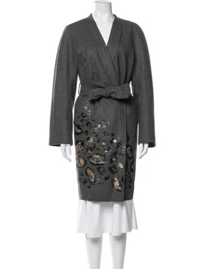 Pre-owned Escada Virgin Wool Animal Print Coat In Grey
