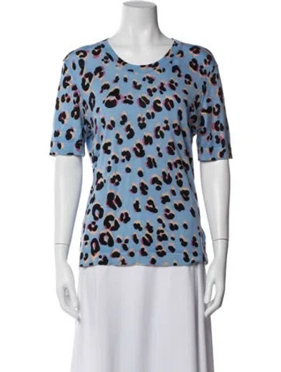 Pre-owned Escada Virgin Wool Animal Print Sweater In Blue/white